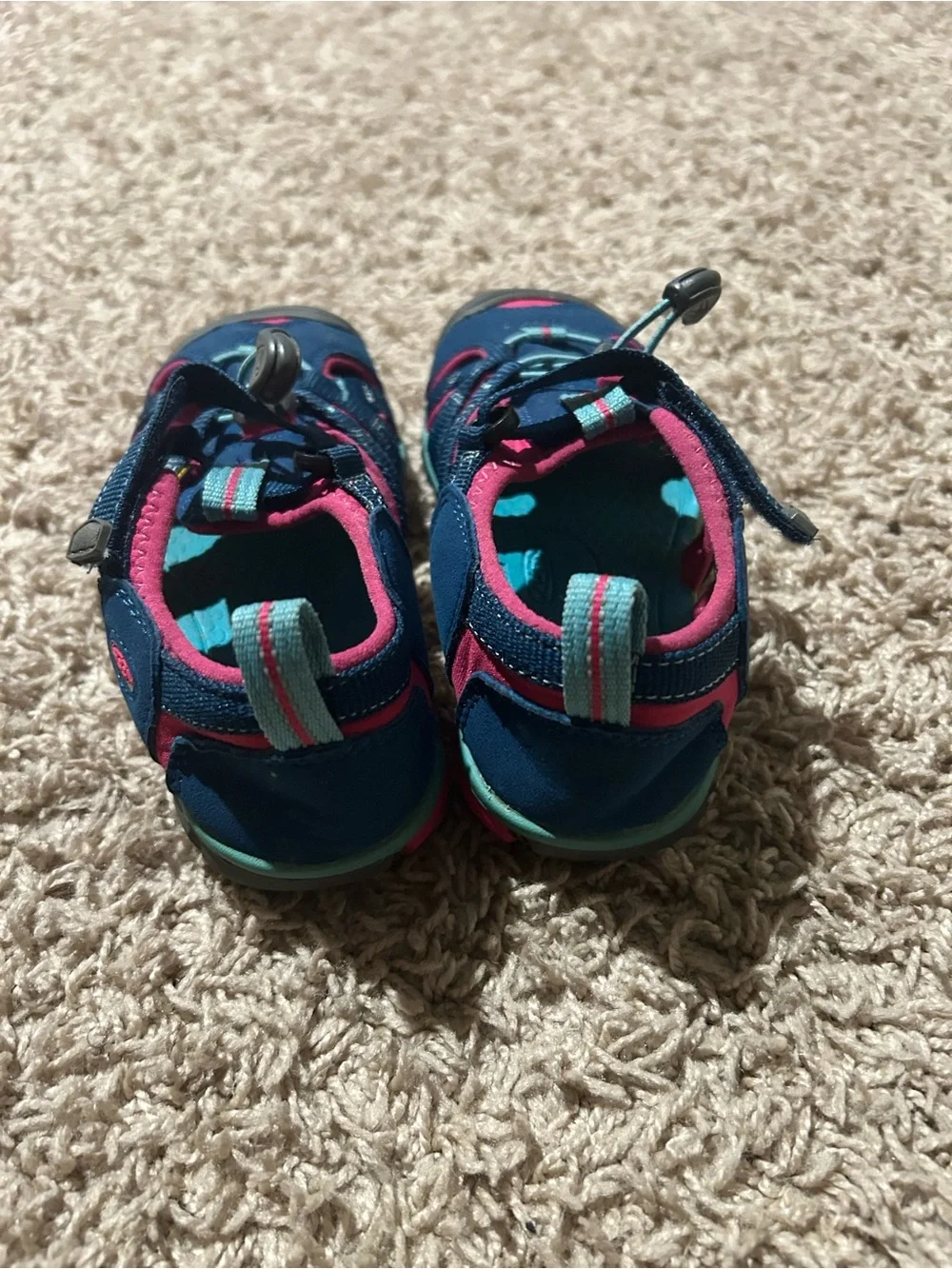 Keen Kids Navy, Pink & Teal Closed-Toe Water Shoes *writing on bottom of shoe*